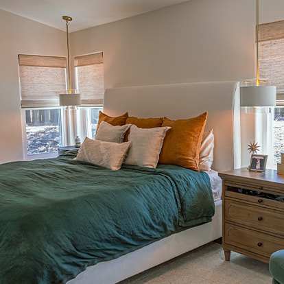 A bed dressed in green